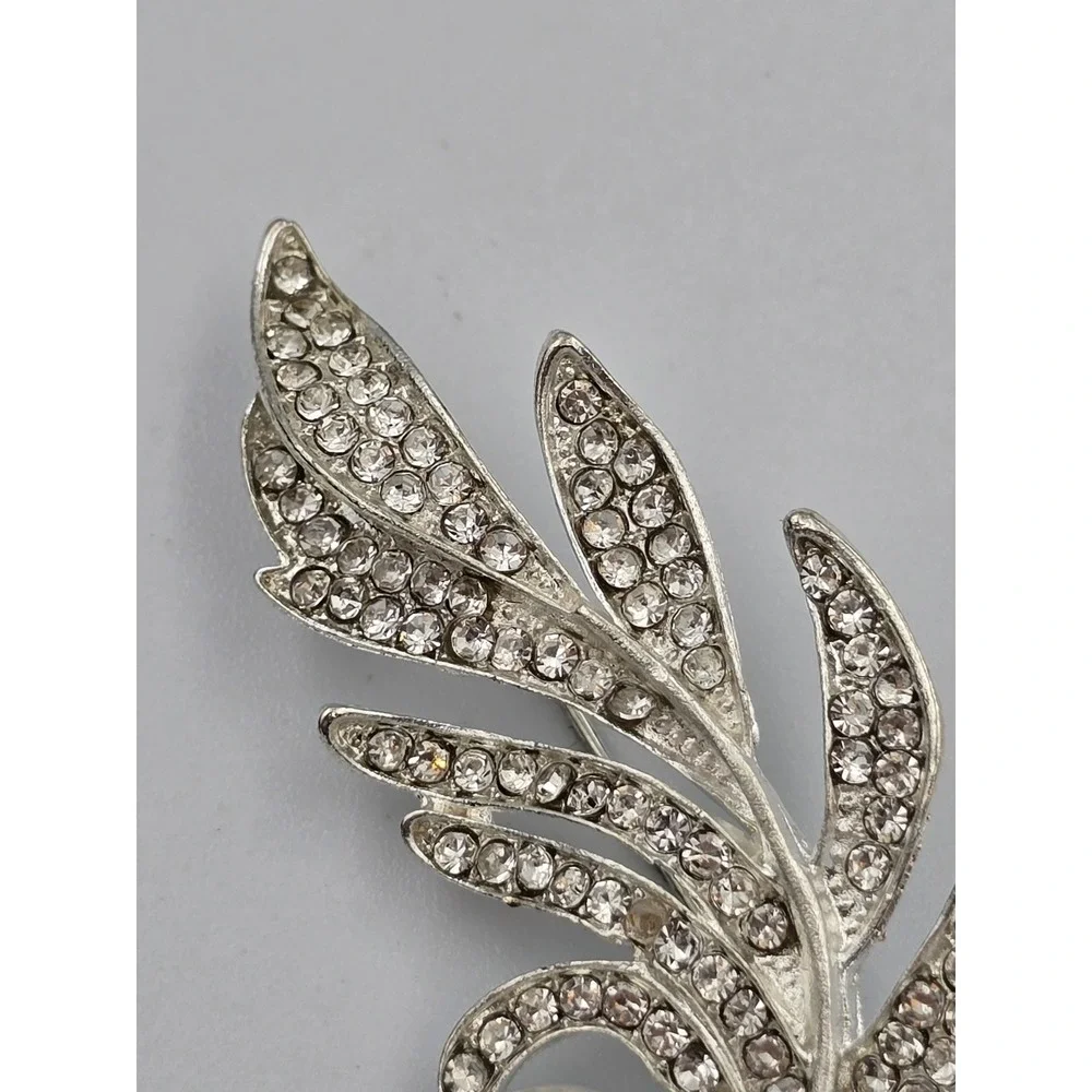 Elegant Silver Tone Rhinestone Pearl Leaf Brooch Pin‎ Fashion Jewelry